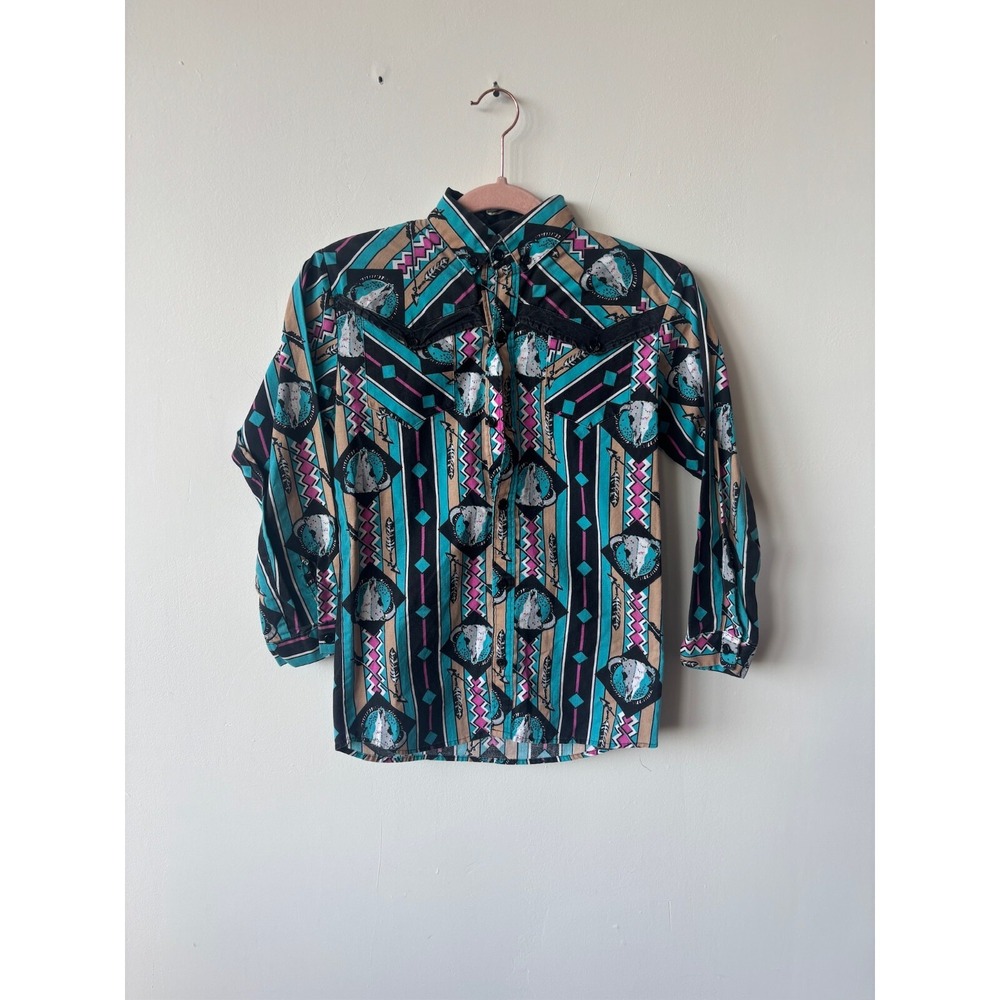 Vintage 90s Dakota Sunset Western Aztec Cowboy Button Up Shirt Women's Small